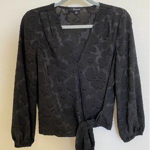 Madewell Black Floral Jacquard Wrap Top (small)
